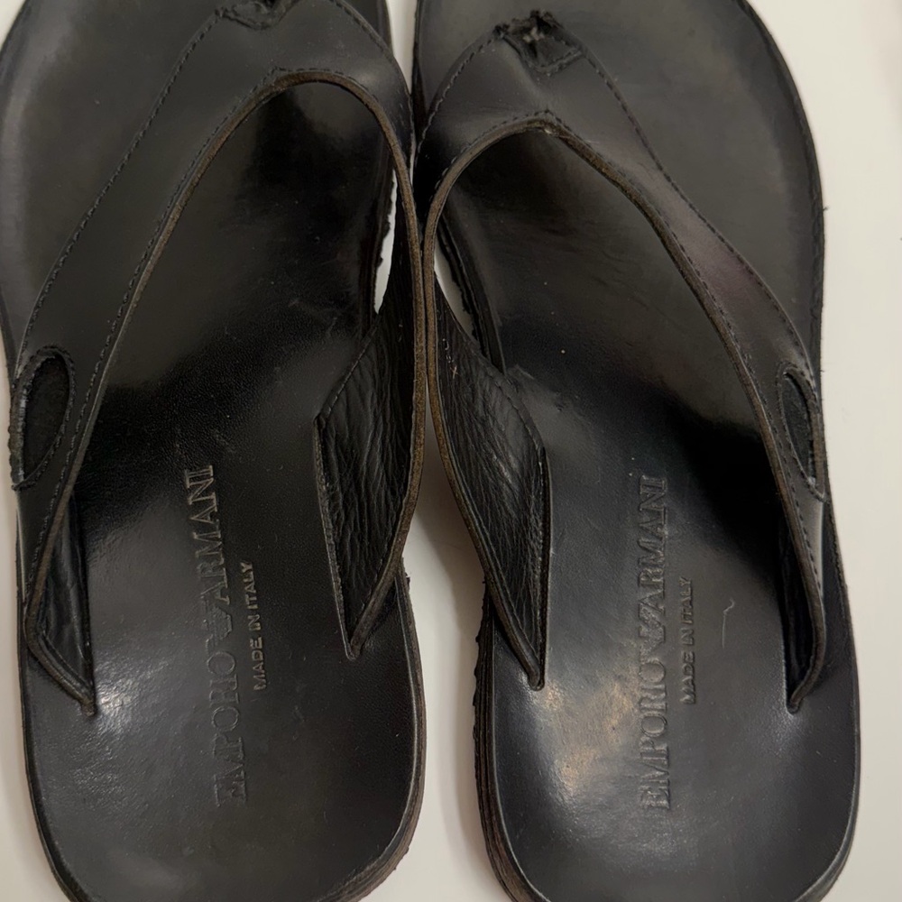 Giorgio Armani Black Leather Flip-Flops - Picture 6 of 6